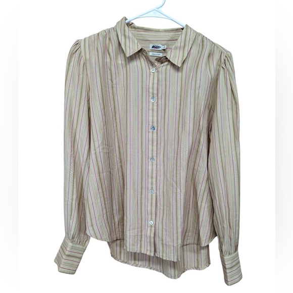 Faherty Shirt Womens M Off White Byrd Stripe Organic Cotton Prairie Boho Tags - Picture 1 of 5